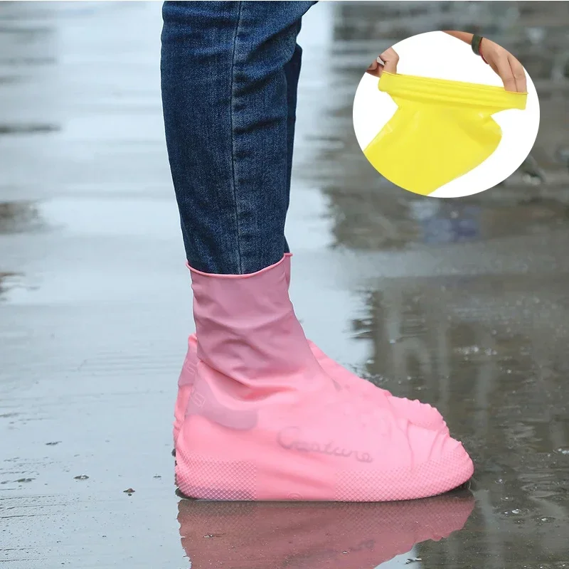 Sapato de silicone antiderrapante à prova d'água, alta elasticidade, resistente ao desgaste, unissex, botas de chuva para uso ao ar livre, dia chuvoso, capa de sapato reutilizável