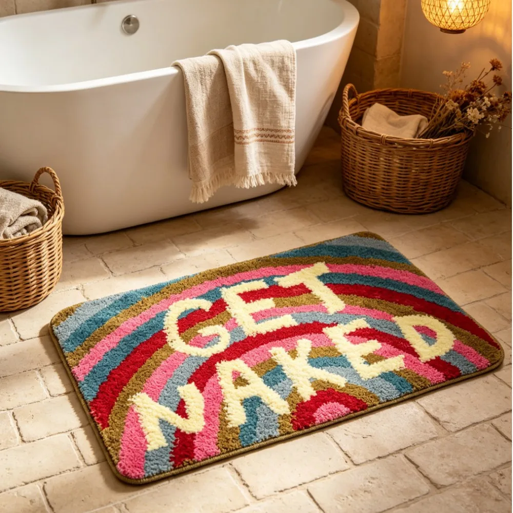 Colorful 'Get Naked' Tufted Bath Mat Anti-Slip Cute Bathroom Rug 40x60cm/50x80cm for Apartment Decor Gift Idea Floor Carpet