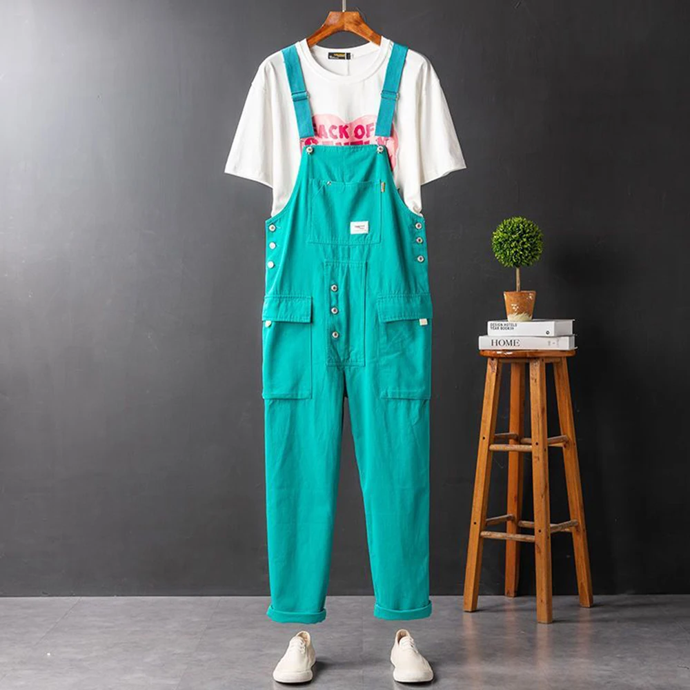 American High Street Solid Color Work Overalls 2024 New Fashion Ahmei Khaki Retro Loose Trend Casual Overalls Jumpsuit For Men