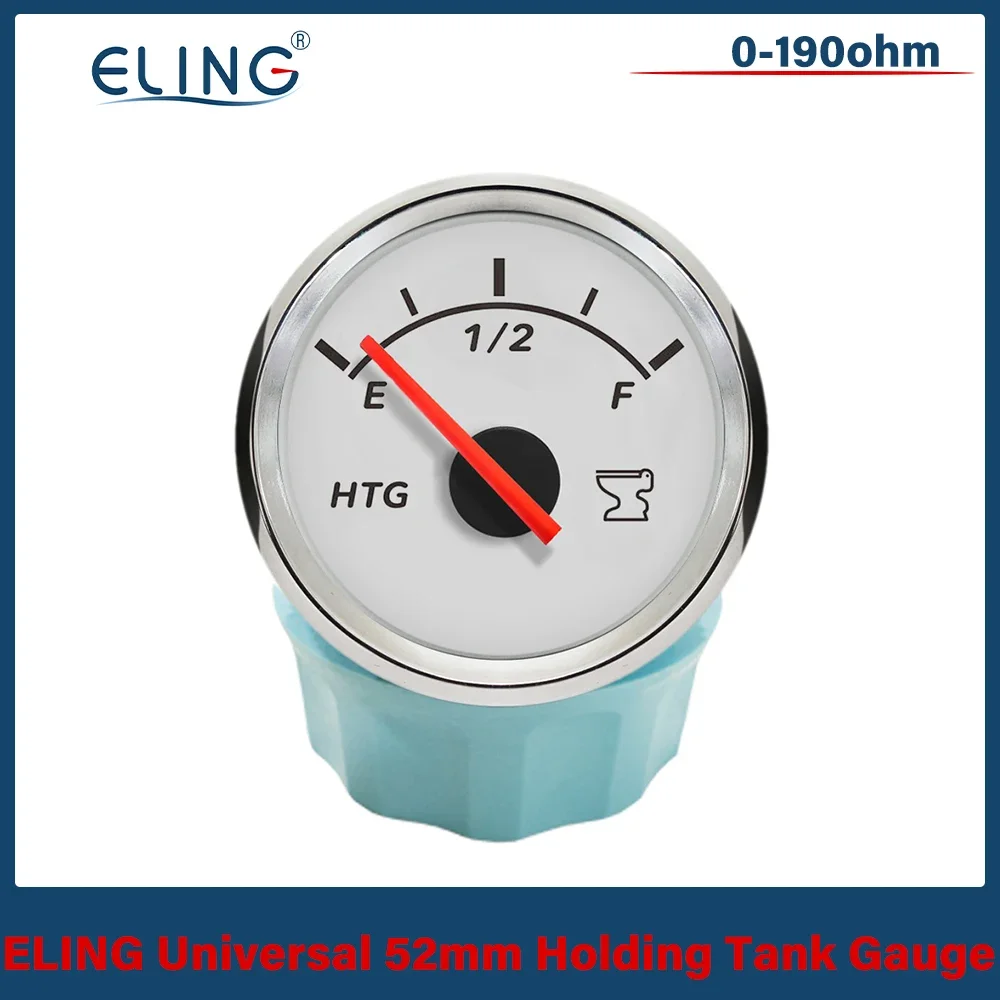 ELING Waterproof 52mm Holding Tank Level Gauge Meter 0-190ohm 240-33ohm 12V 24V with Red Backlight for RV Yacht