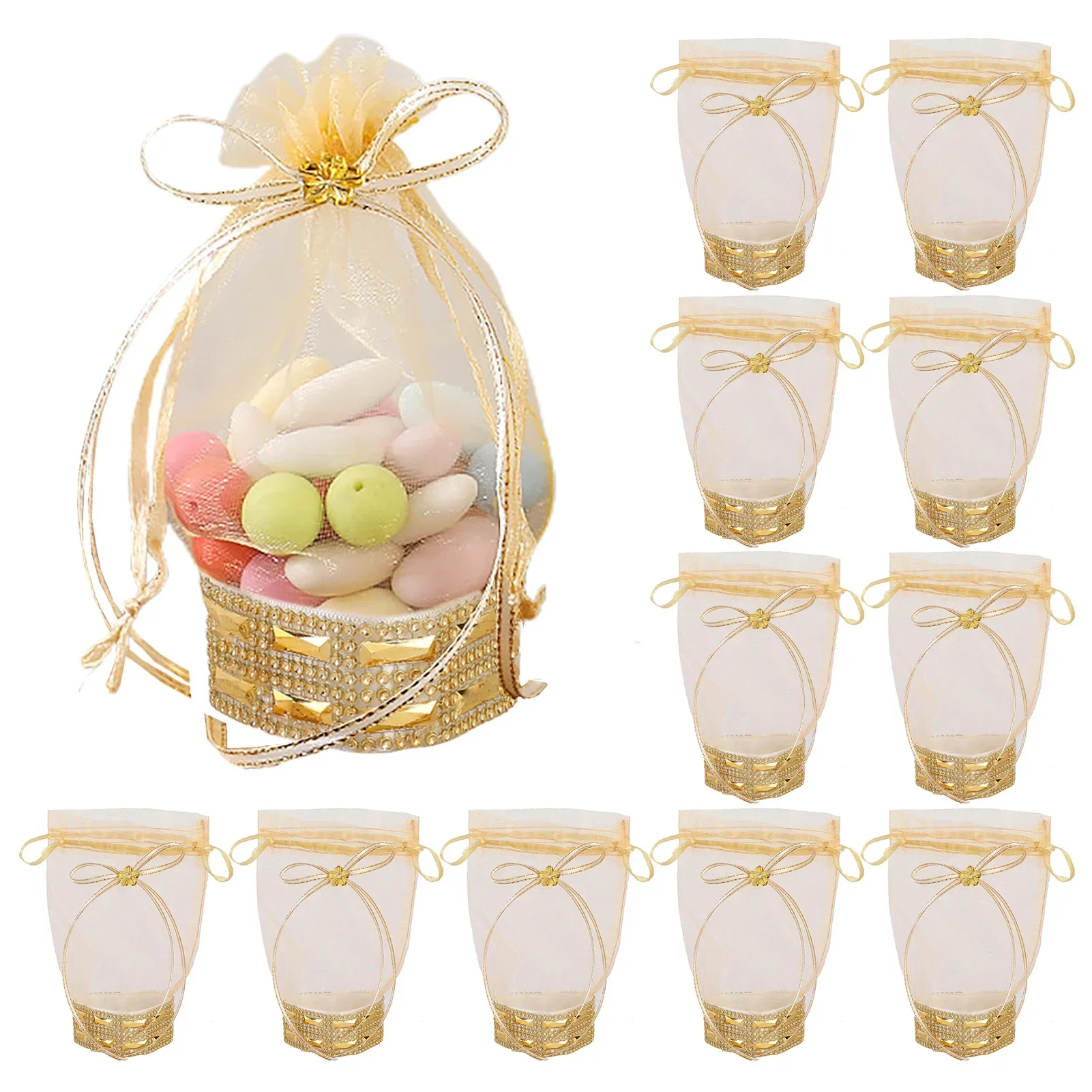 12Pcs Wedding Candy Pouch Bridal Candies Chocolates Sweet Bag European-Style with Gold Accents for Wedding Birthday