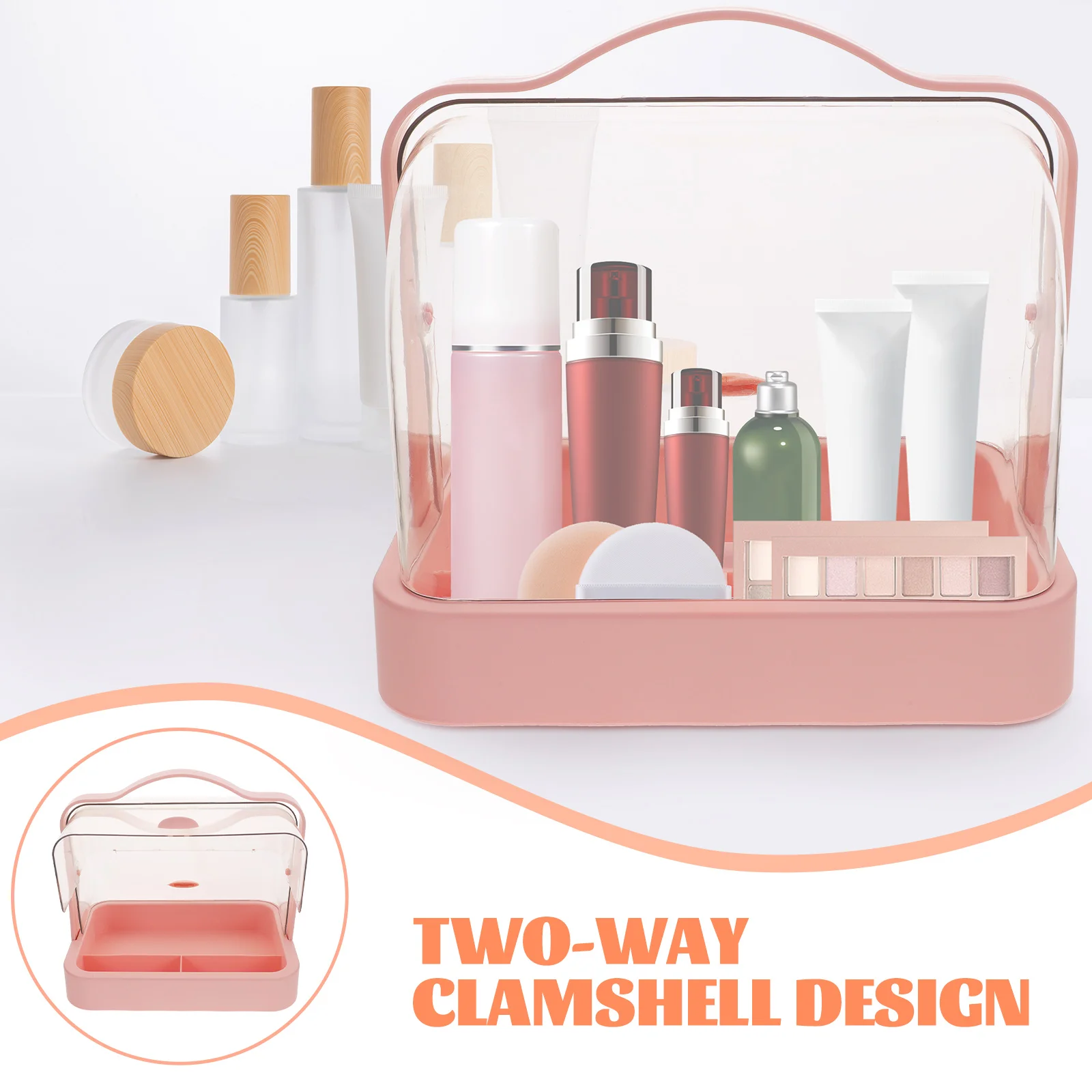 

Storage Box Organizer Dustproof Desktop Beauty PP Material Makeup Container Transparent Lid Clamshell Design Easy