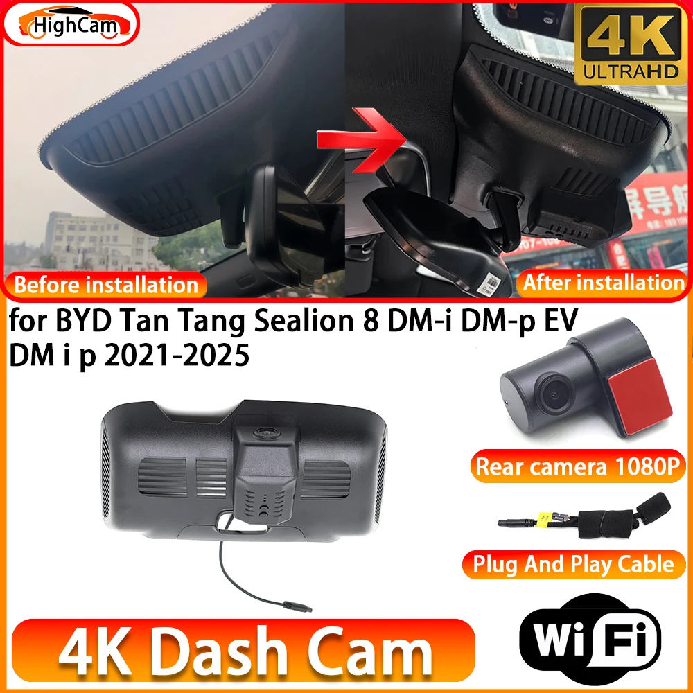 for BYD Tan Tang Sealion 8 DM-i DM-p EV DM i p 2021-2025 OEM 4K DVR Dash Cam Front Rear Camera WiFi Video Recorder Plug and Play