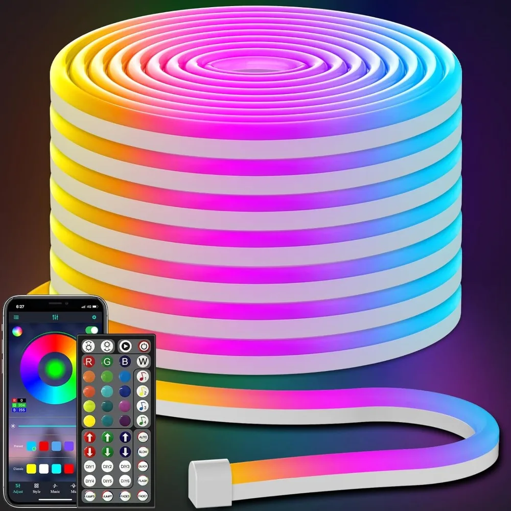 

50FT Led Neon Rope Lights Control with App/Remote,Flexible Led Rope Light,Multiple Modes,IP65 Outdoor RGB Lights Waterproof,Mus