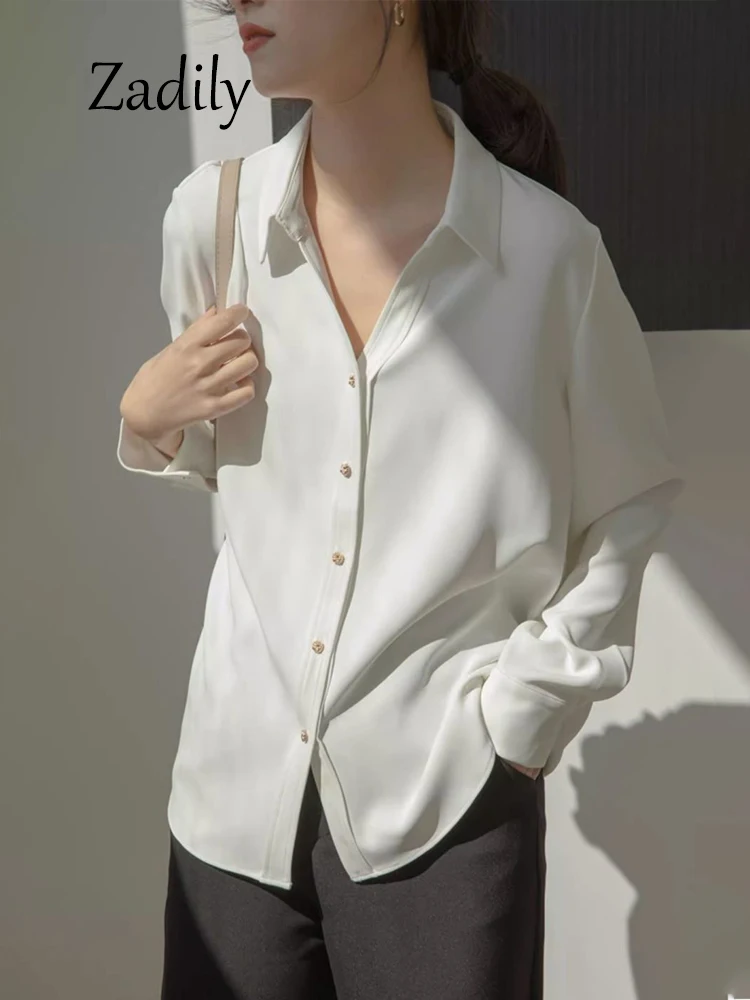 

Zadily 2024 Spring Office Lady Women Basic White Shirt Minimalist Button Up Solid Color Woman Work Blouse Female Clothing Tops