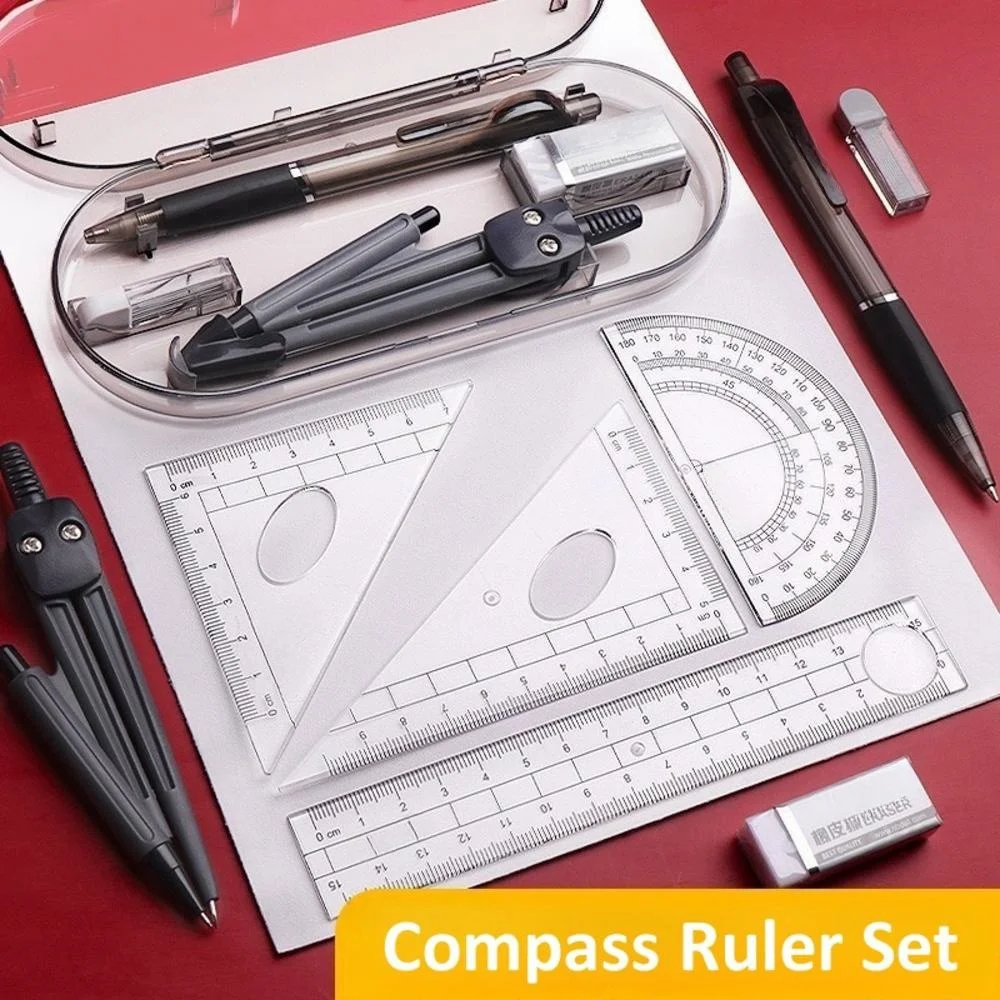 8pcs Mathematical Set Compass Ruler Drawing Set With Pencil Refills Lead School Compass Drawing Measuring Tool Set