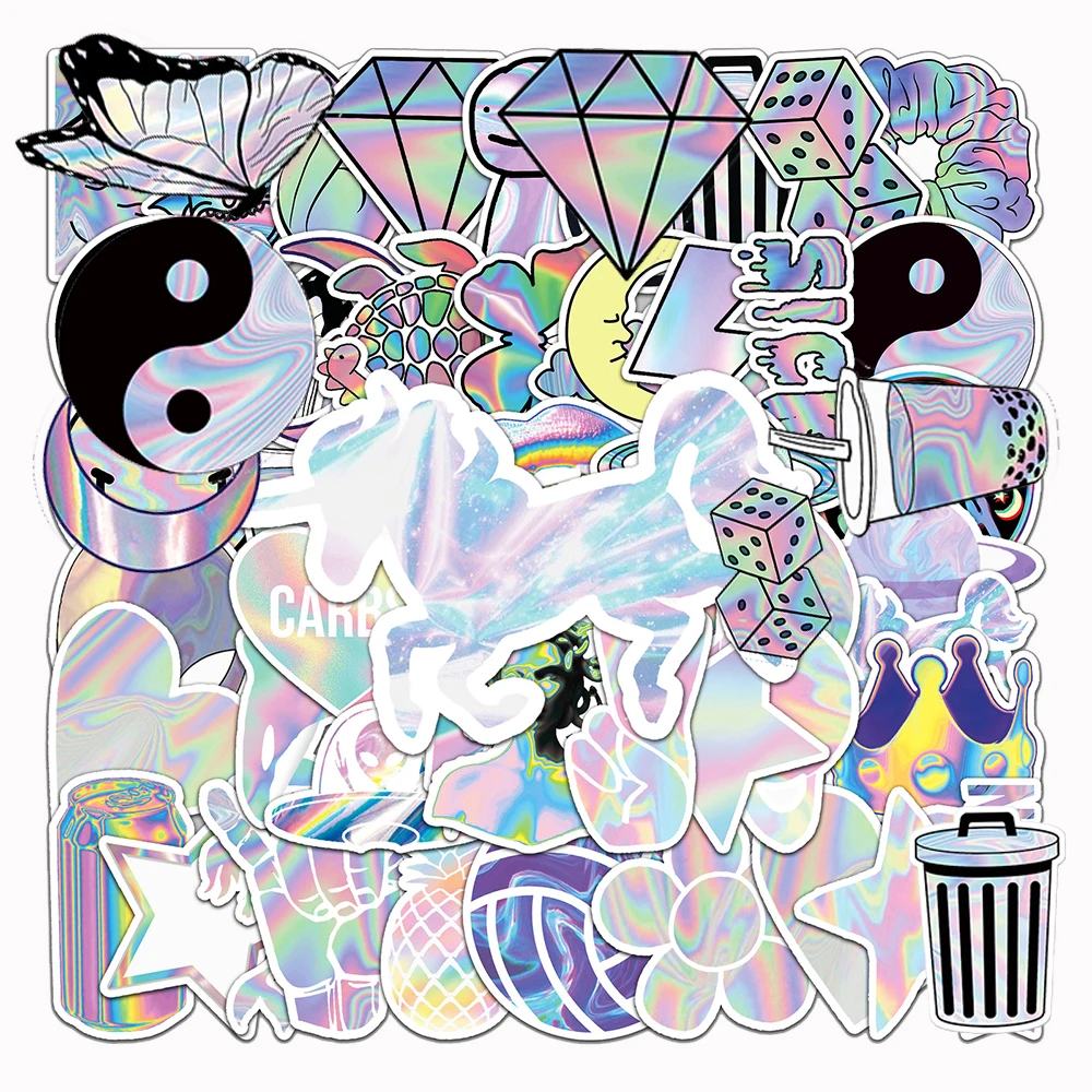 10/30/50pcs Holographic Laser Pattern Stickers Cool Cartoon Decals Decoration Skateboard Phone Laptop Bike Graffiti Sticker Toys