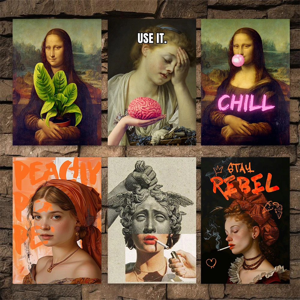 

Funny Vintage Wall Art Poster Altered Art Poster Funny Eclectic Art Canvas Painting Neoclassical Portrait Fun Humor Decoration