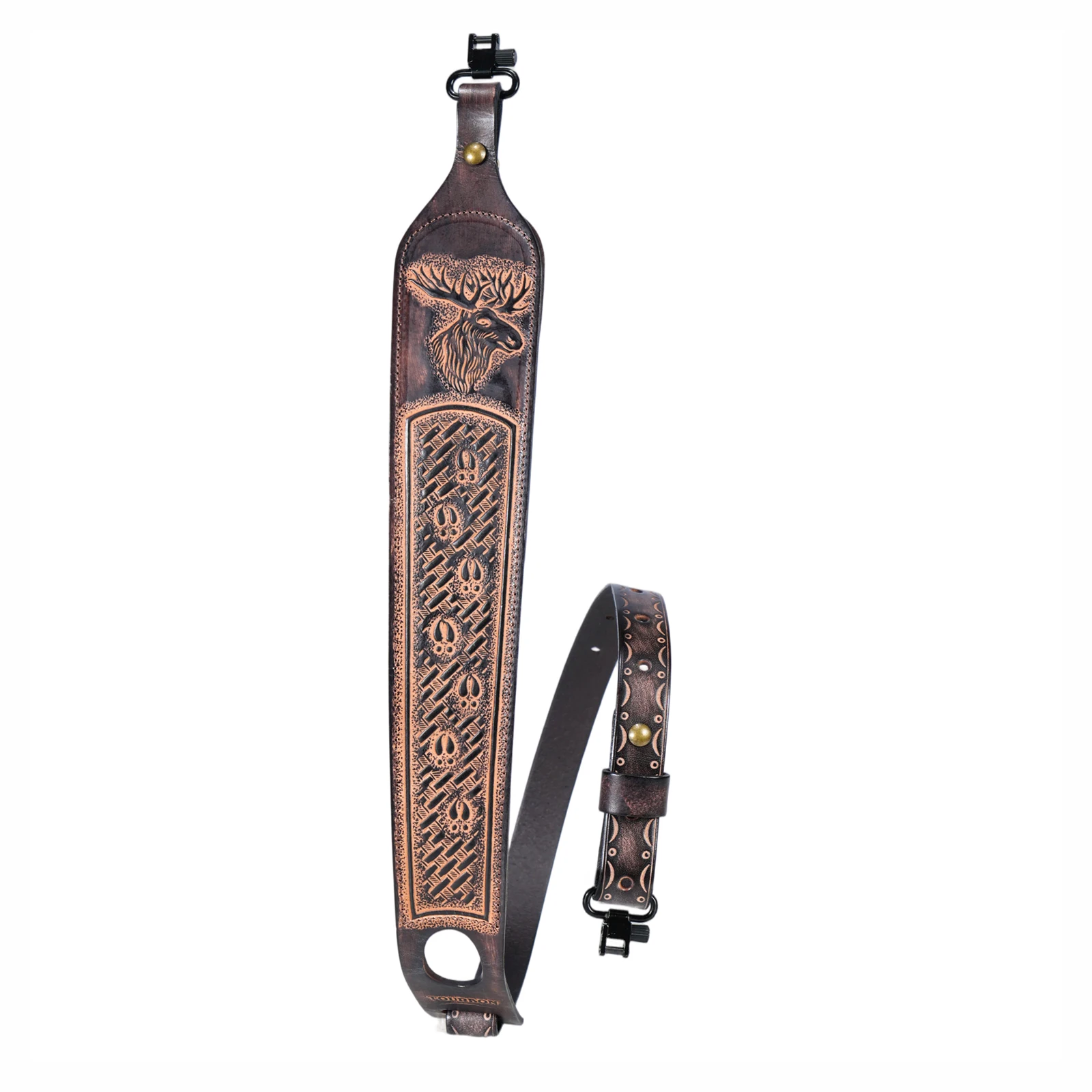 Tourbon Vintage Leather Rifle Sling, Non-Slip Gun Shoulder Strap, Adjustable Length 105cm, Finger Rest, Hunting Accessories