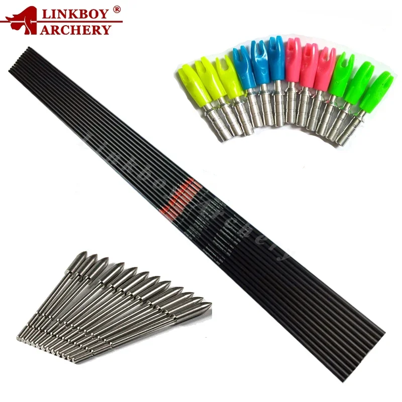 

12Pcs Linkboy Archery Carbon Arrows Shaft Spine500 600 650 700 800 900 ID3.2mm Arrow Tips 120gr Arrow Nock Recurve Bow Hunting