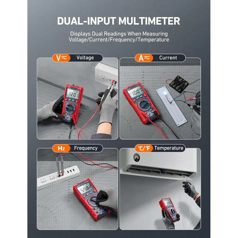 Digital Multimeter, TRMS 6000 Counts Auto-Ranging Voltage Tester, Measures AC/DC Voltage, Capacitance, Resistance, Frequency, Te