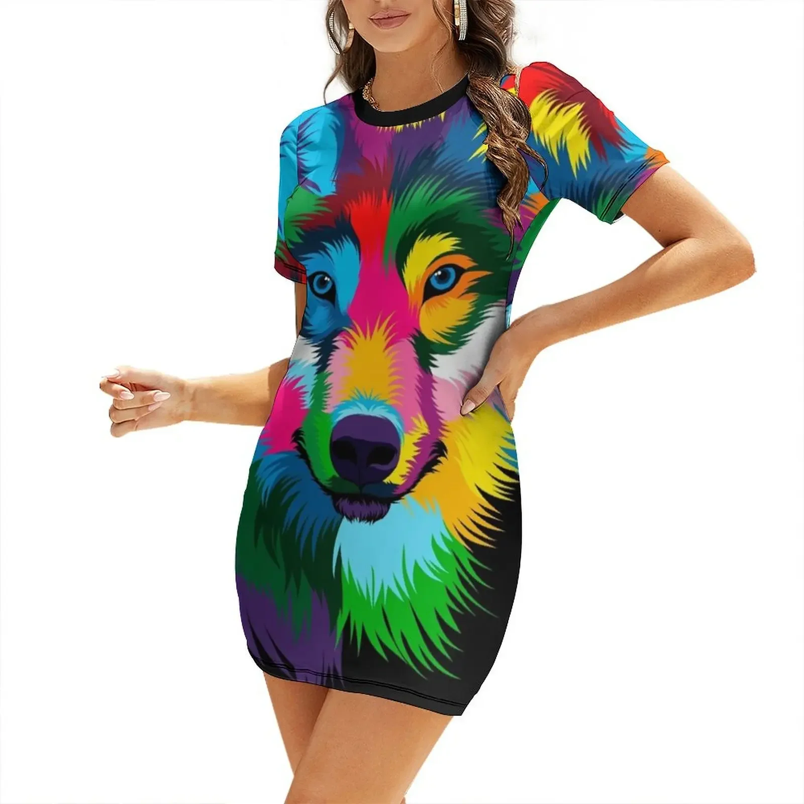 

Wolf Head portrait Multicolored Drawing Short-Sleeved Dress dresses for womens 2025 Dress