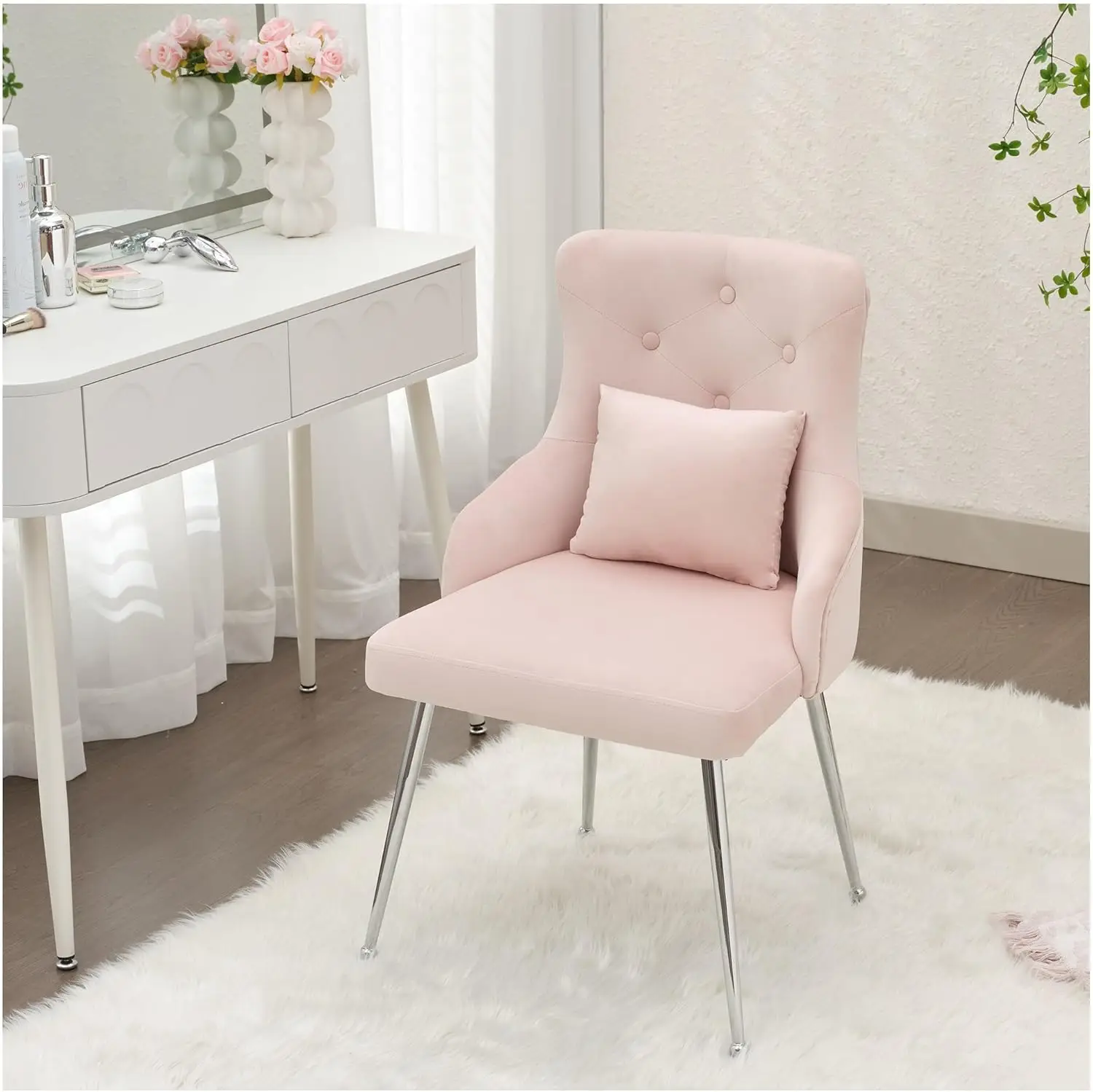 

Velvet Vanity Dining Chairs, Upholstered Makeup Accent Reading Chair, Office Desk Vanity Stool Chairs with Metal Legs for Kitche