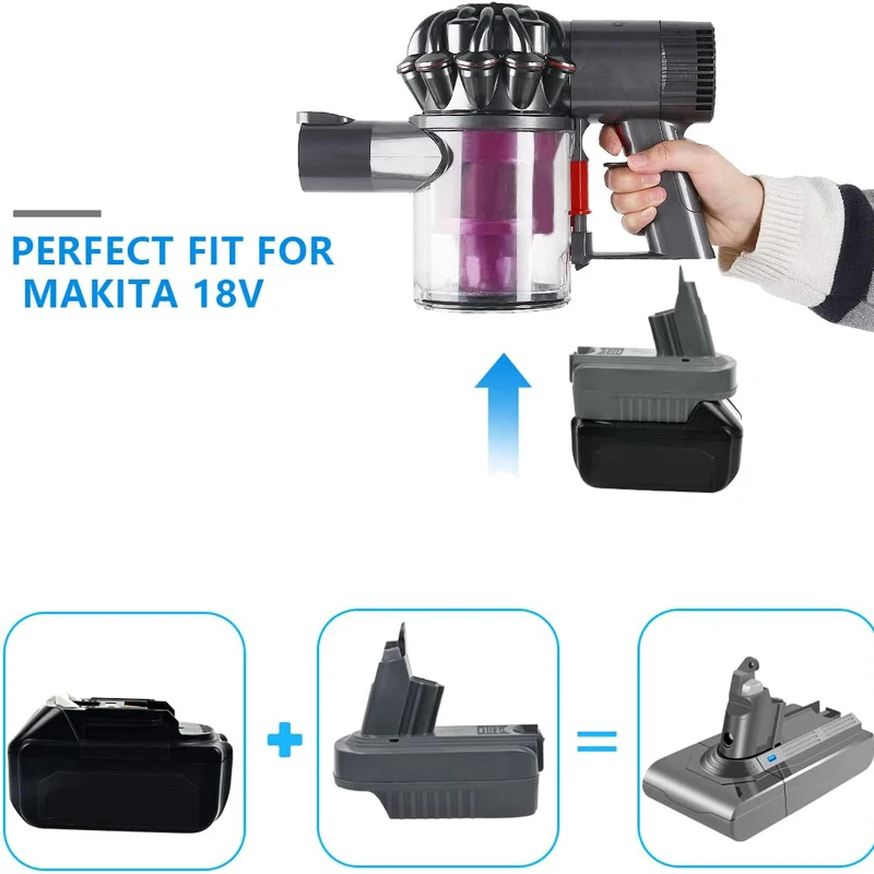 Imagem -02 - Aspirador sem Fio Adaptador de Bateria de Lítio Conversor para Dyson v6 v7 v8 Makita Dewalt Milwaukee 18v