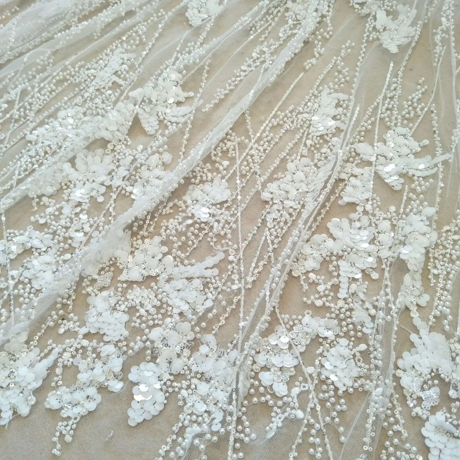 2023 wedding gown dress beading lace 130cm width lace fabric sell by yard