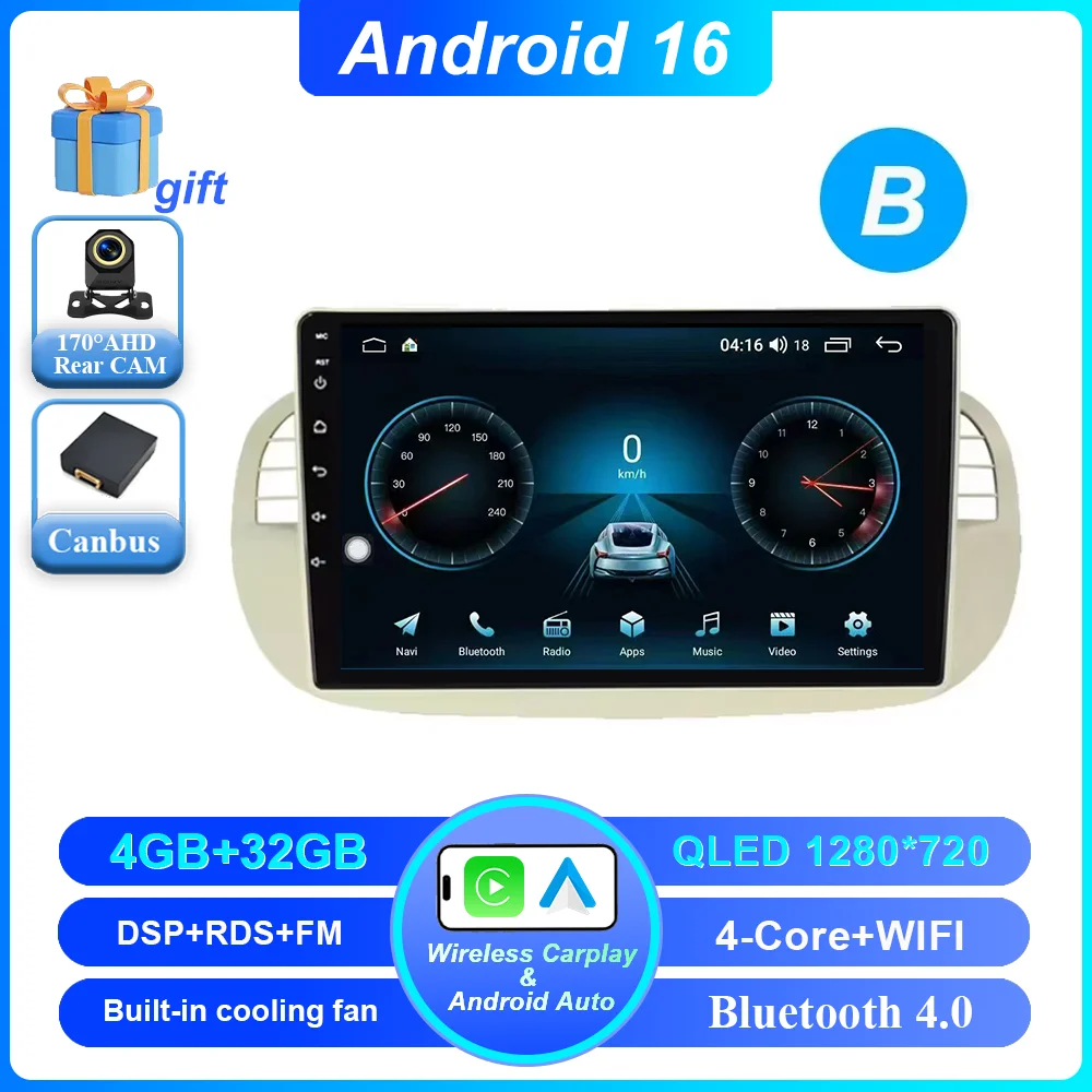 Auto DVD Android 16 Radio Stereo voor Fiat 500 2007-2015 Auto Multimedia Speler GPS Navigatie Hoofdunit Hoge-Prestatie CPU WIFI
