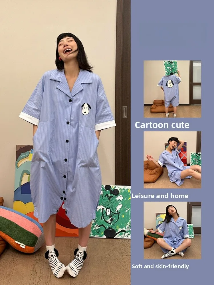 

Cute Dog Print ort Sve Onesie Nightgown Women's Summer 2024 New Sle Home Clothes Sp Dr Can Be Worn outside