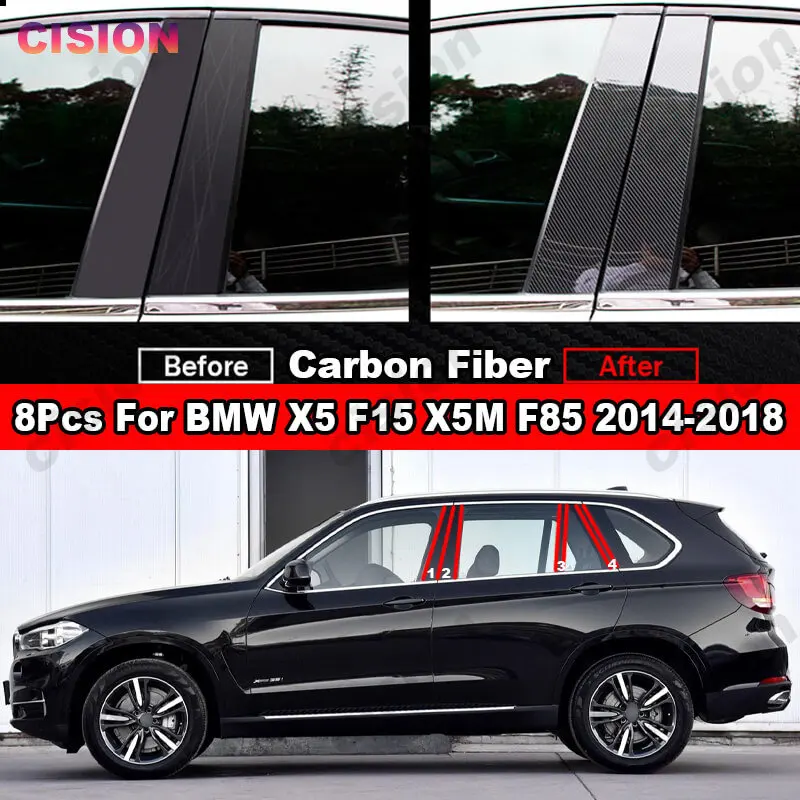 Für BMW X5 F15 X5M F85 2014-2018 Glänzend Schwarz Fenster Tür Spalte BC Säule Post Abdeckung Trim Carbon Faser spiegel Wirkung PC Aufkleber