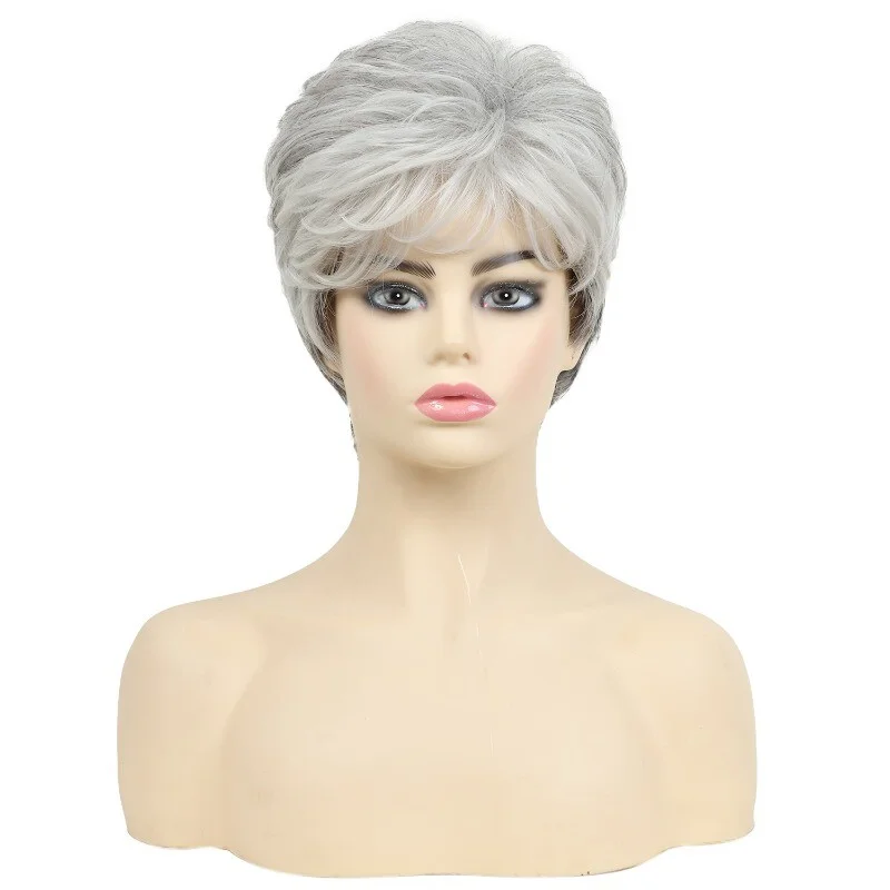 

Women’s Wig Short Light Grey Black Curly Ladies Daily Hair Wigs