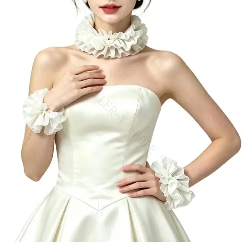 R7UF Formal Wear Ruffle Collar and Wrist Accessory Set for Adults, Coordinated Look for Wedding Styling Use