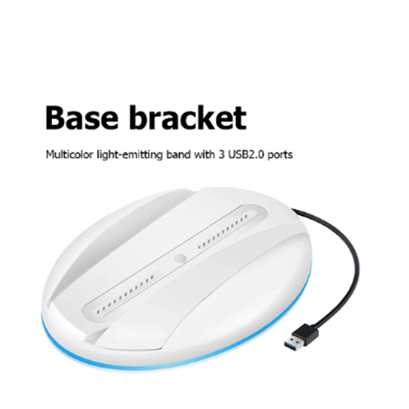 Merek baru dasar vertikal untuk konsol PS5 7 warna bagian aksesori Game dengan 3 port USB dudukan konsol RGB (putih)