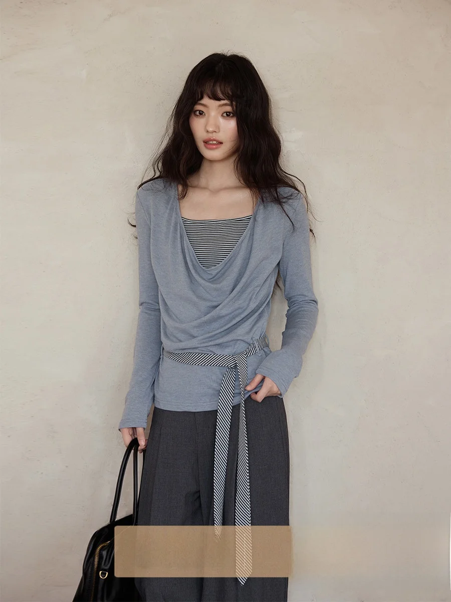 

Ele Korean Sle Long Sve Base irt Beautiful Sa T-irt Spring 2026 New Arrival Women's Faion Commute Sle