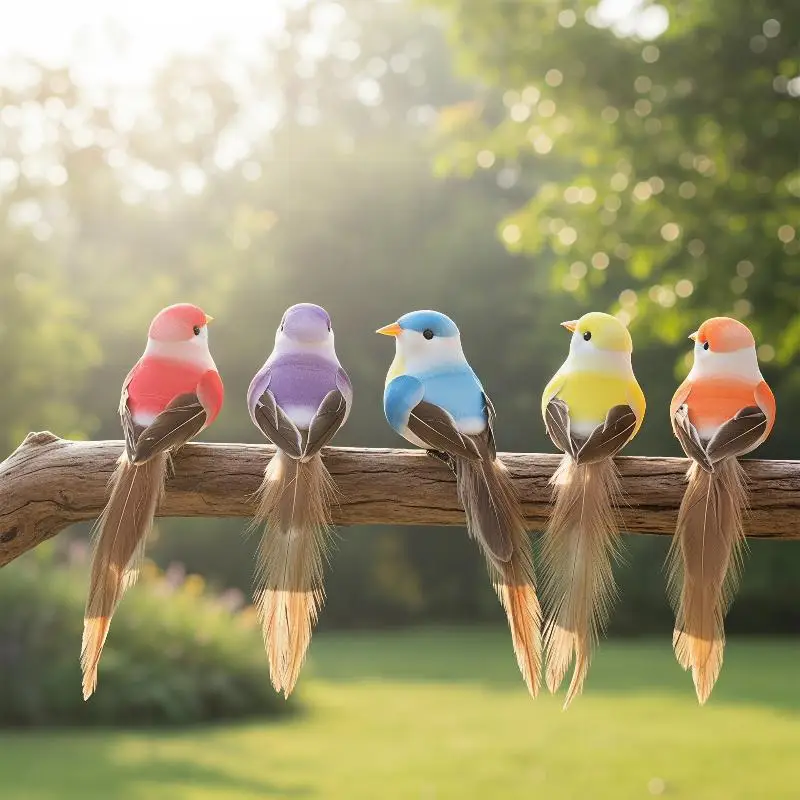 Artificial Feather Simulation Birds 6Pcs Lightweight Foam Decor for DIY Garden Outdoor Party Ornaments