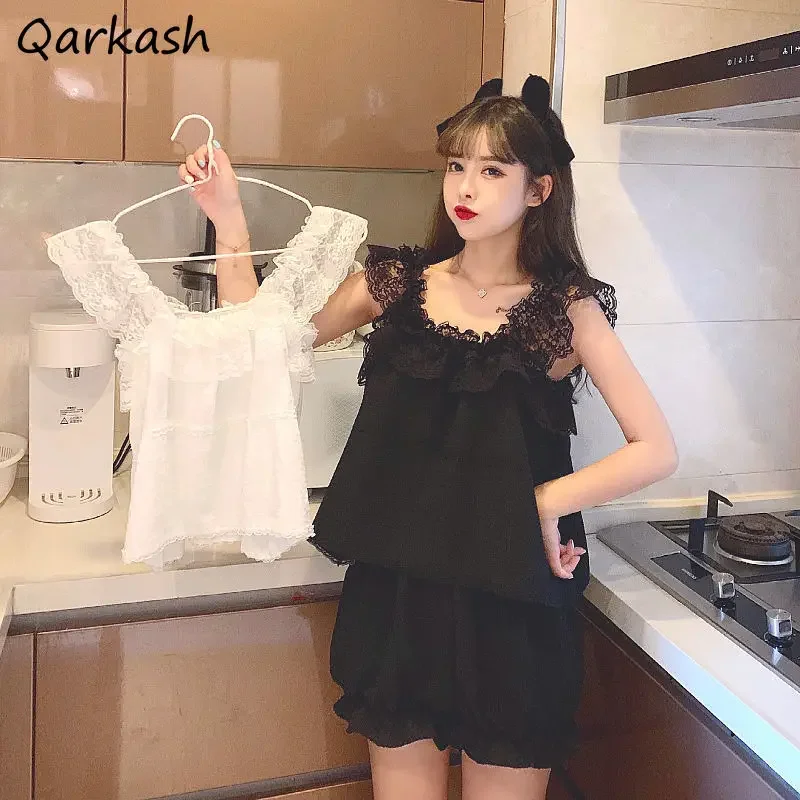 

Pajama Sets Women Lace Sexy Ladies Summer Sleeveless Causal Popular Sleepwear Ulzzang Thin Sweet Breathable Girlish Fashion Ins