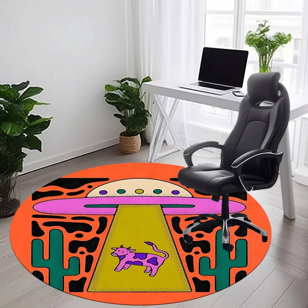 UFO Alien Space Round Area Rug Outer Space Theme Office Chair Mat Indoor Floor Carpet Bedroom Living Room Home Decor