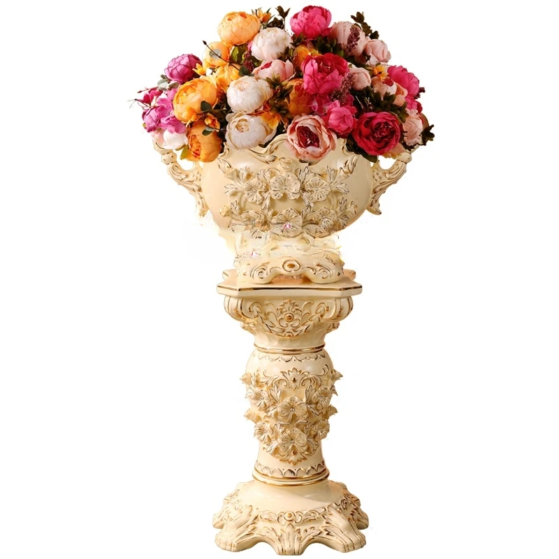 European-Style Floor Vase Decoration Retro Large Flower Pot Ceramic Roman Column Decoration