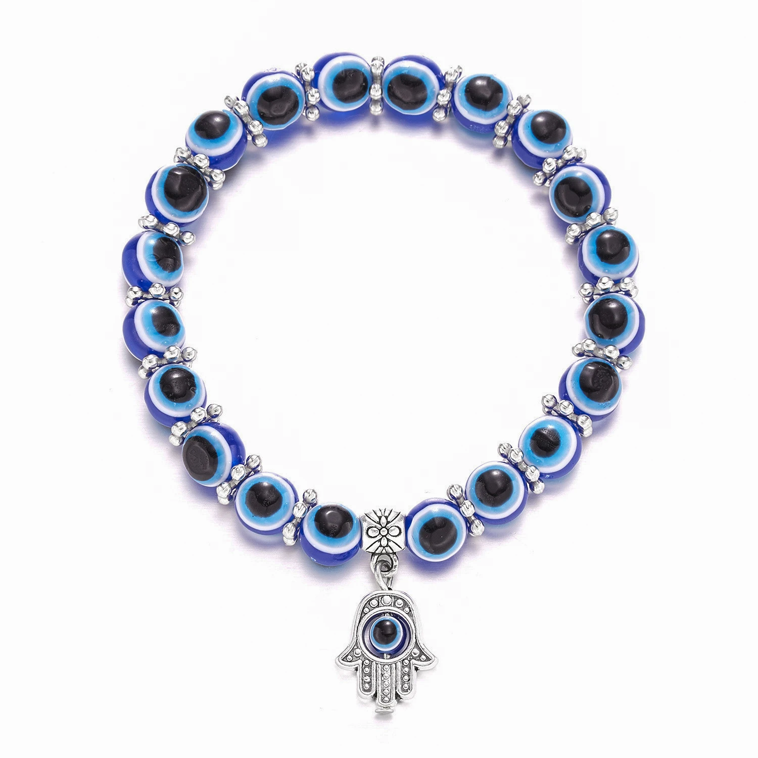 Blue Evil Eye Bracelet Hand of Fatima Turkey Thousand Eyes Wish Handmade Women's Resins Bead Bangle Elastic Bracelets Jewelry