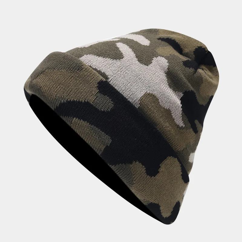 Beanie Caps Hot Sale Winter Men Warm Knit Hat Casual Camouflage Jacquard Rolled Hip Hop no Cap Ftrucker hatsree Shipping