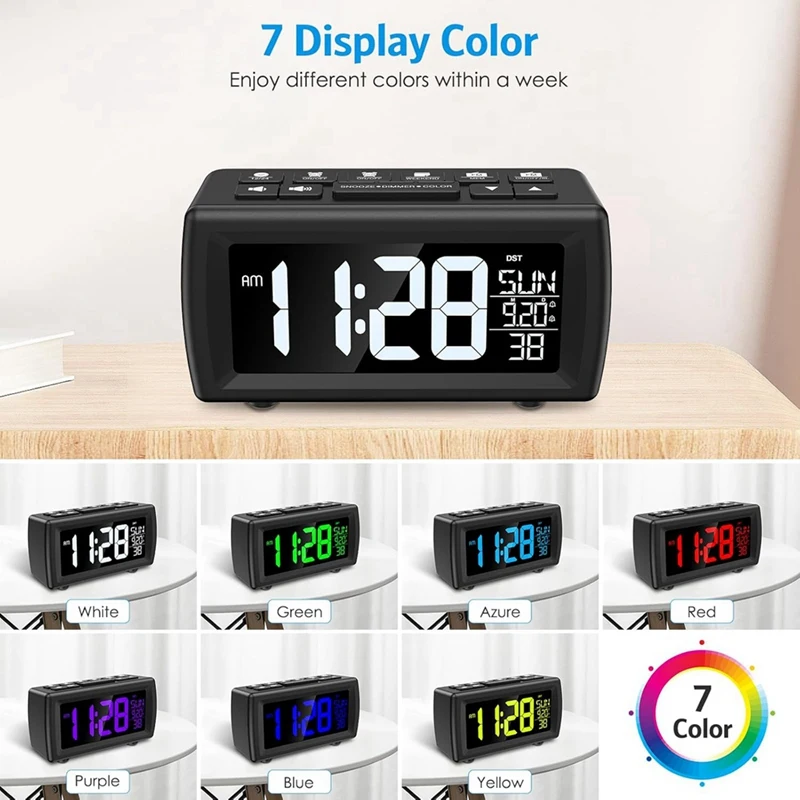 Horloge Radio FM pour chambres à coucher, horloge Radio FM numérique avec variateur de luminosité, Port USB, 7 couleurs de police, Snooze blanc