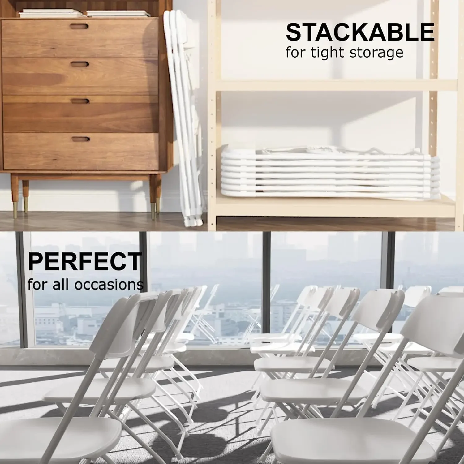 10 Pack White Folding Chairs, Portable Party Chairs, Plastic Folding Chair,Stackable Commercial Seats with Steel Frame image 5