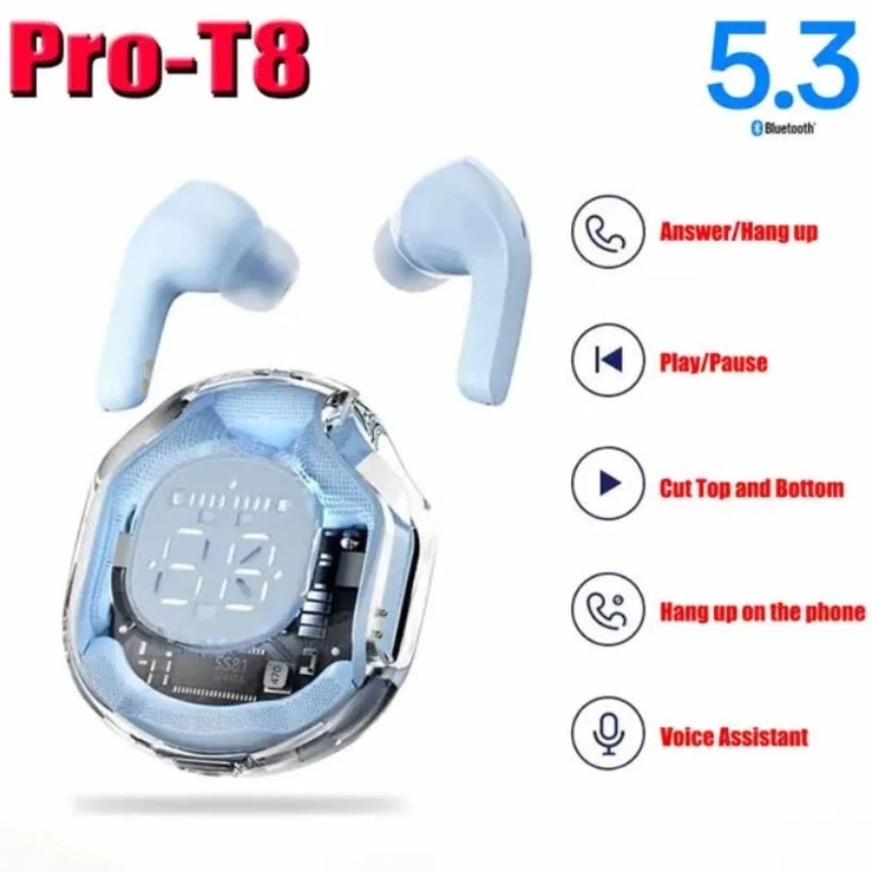Écouteurs sans fil T8 TWS, Bluetooth 5.3, casque, sport, jeux, sauna, réduction du bruit, écouteurs, basse, contrôle tactile pour téléphone, nouveau