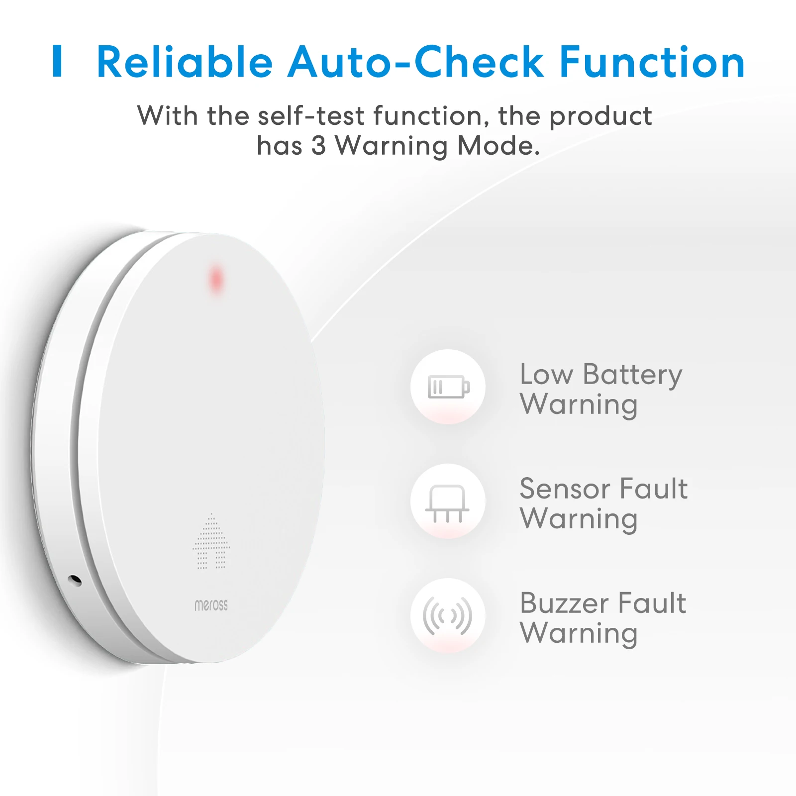 Meross Smoke Detector Sensor de Alarme de Incêndio, Função Mudo Self-Test, 85 DB, Proteção contra Incêndio, Bateria 10 Anos