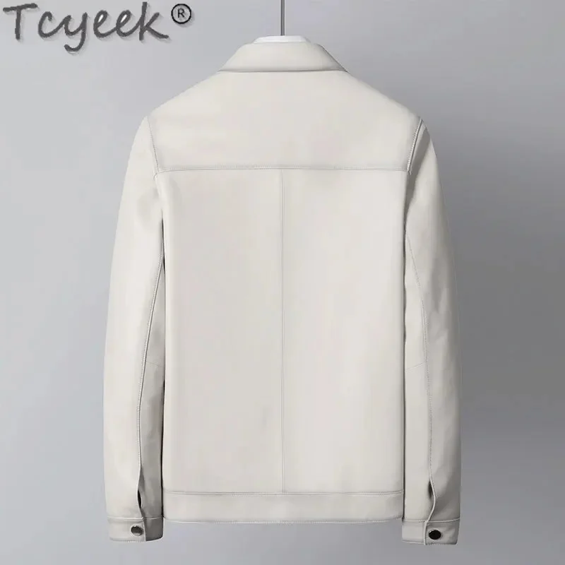 2024 Tcyeek Natural Leather Jacket Men Spring Autumn Real Sheepskin Coats for Man Fashion New Mens Jackets White Short Style