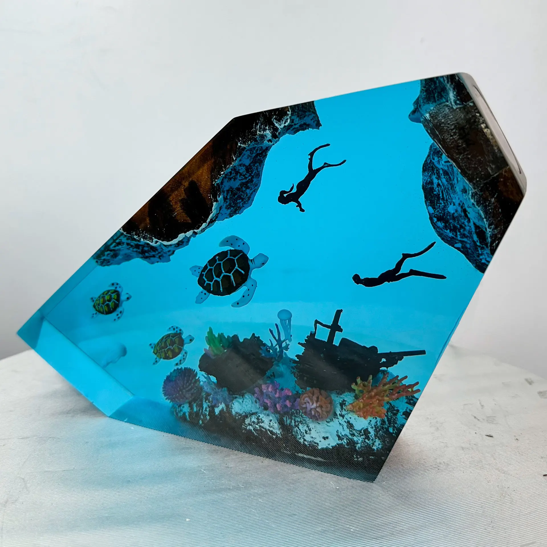 NEW Creative Three Sea Turtle Diver Theme Resin Lamp Adventure Underwater World Home Ornament Birthday Gift
