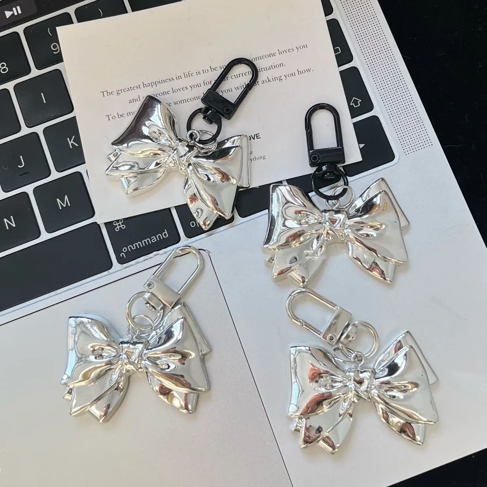 Metal Style Silver Color Bow Keychain Vintage Metal Bowknot Keyring Fashion Bag Pendant Backpack Hanging Y2K Accessories Jewelry