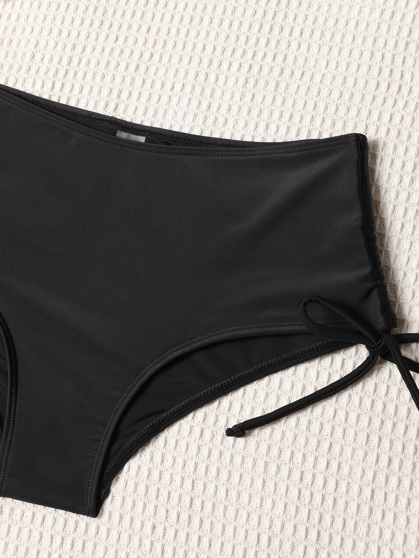 1Pc New High Waist Bikini Shorts Women Sexy short Side Drawstrings Full-Hip Swimwear Bathing Suit Solid Color Swim Shorts