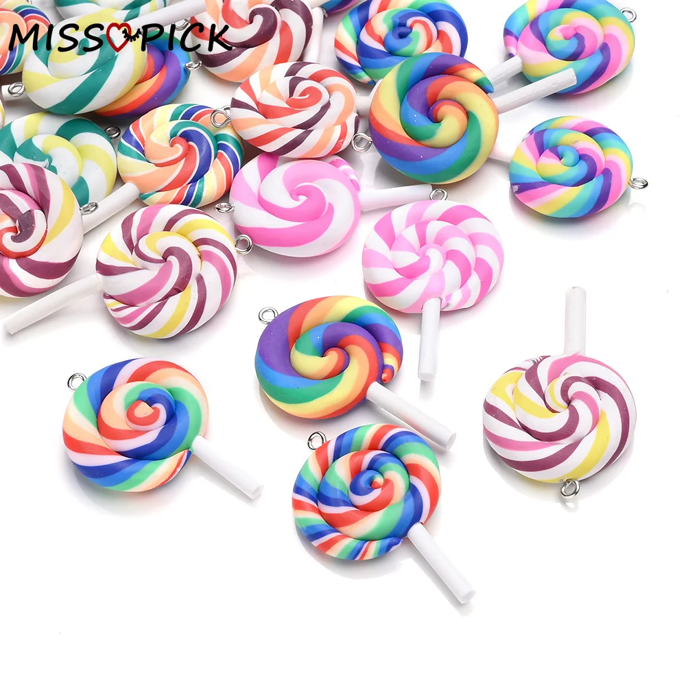 10Pcs 29x49mm Polymer Clay Simulation Lollipop Pendants For Diy Material Mobile Phone Case Necklace Bracelet Accessories