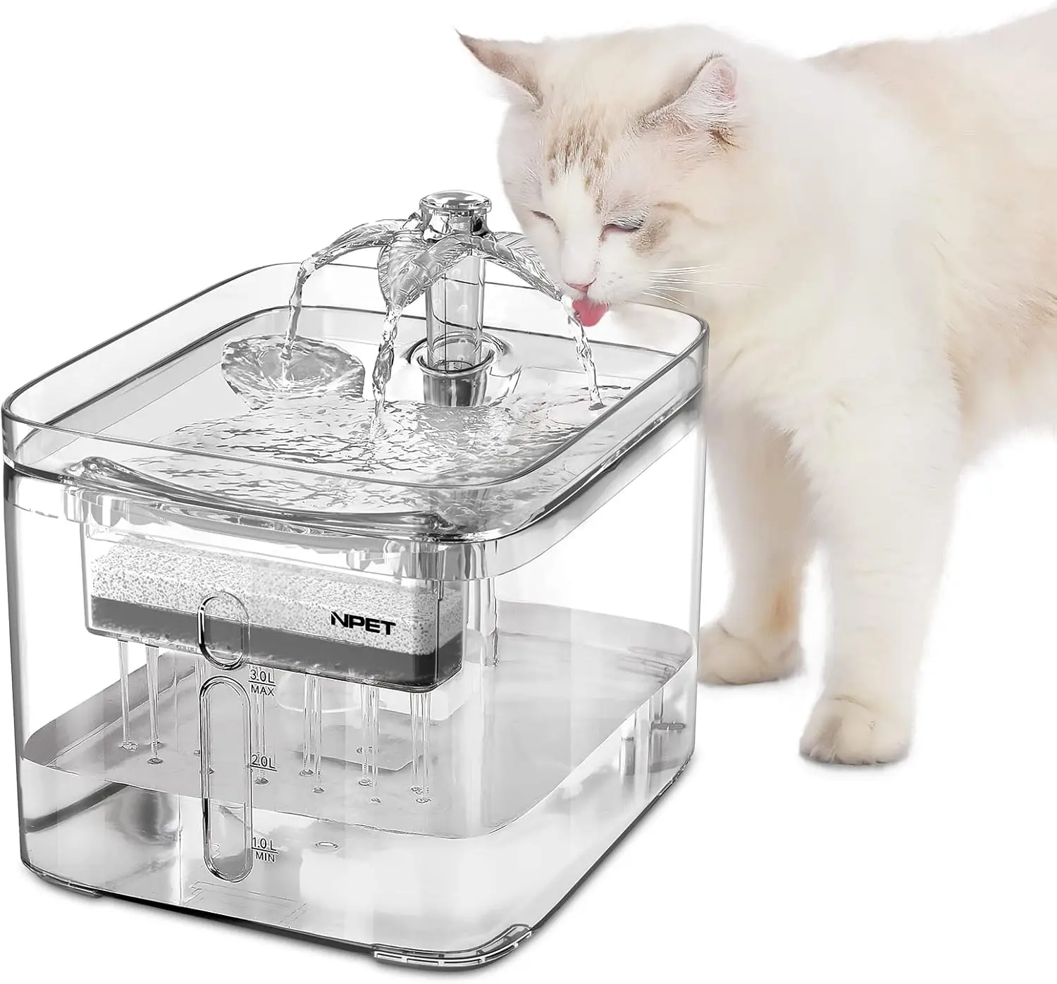 

NPET Cat Water Fountain, 3L Automatic Pet Drinking Fountain Dog Water Dispenser with Quadruple-Action Filter (WF020 Transparent)