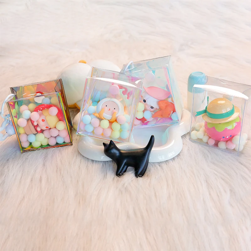 Caja misteriosa de PVC transparente, organizador Kawaii, bolsa para llavero, bolsa para proteger juguetes, estuche de almacenamiento para muñecas