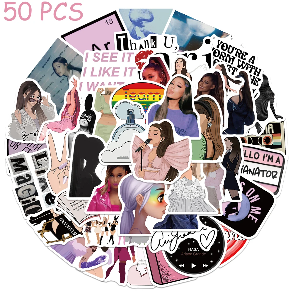 

50pcs Hot Singer Ariana Grande Stickers Superstar Concerts Decals For Phone Laptop Suitcase Skateboard Guitar Aesthetic Stickers