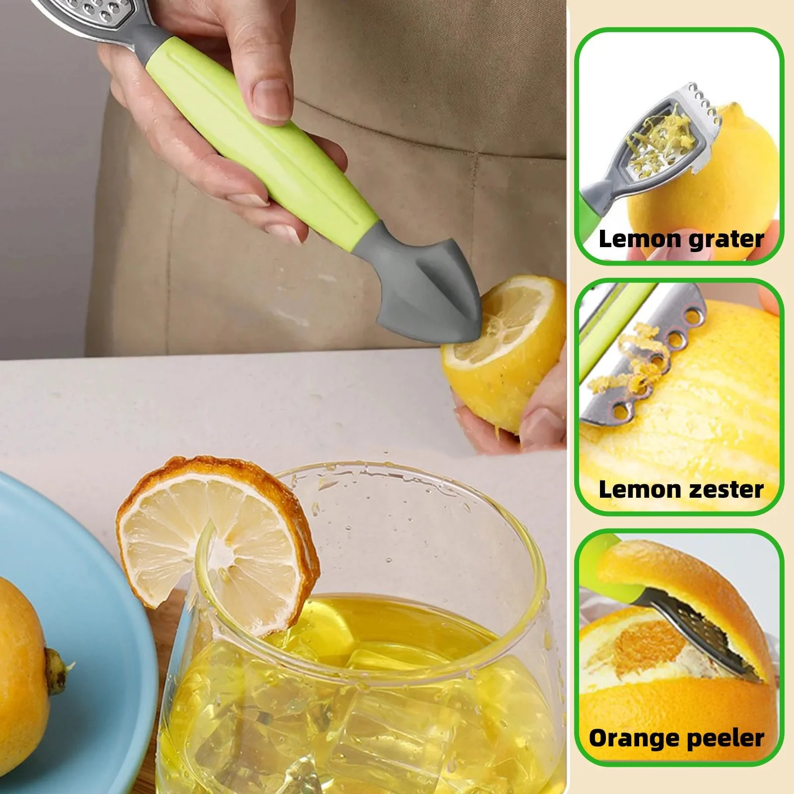 Lemon Peeler Grater Kitchen Lemon Zester Soft Handle Citrus Squeezer Multifunction Fruit Reamer Cheese Grater Kitchen Bar Tools