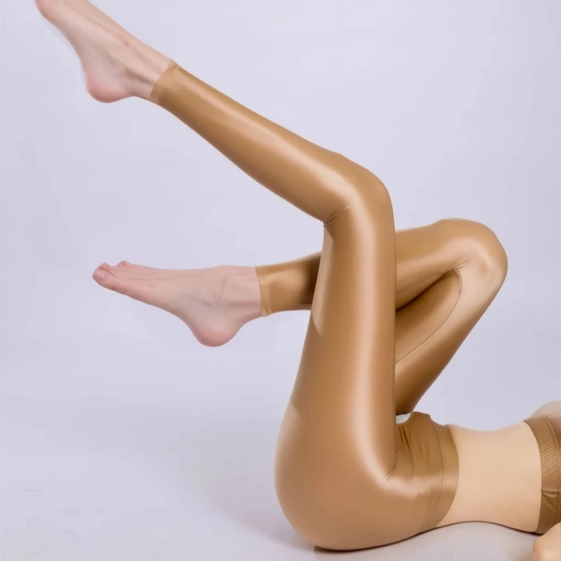 100D Spring Autumn Satin Leggings Plus Size Oil Shiny Footless Shaping Pantyhose Open Crotch / Close Crotch Skinny Leg Tights