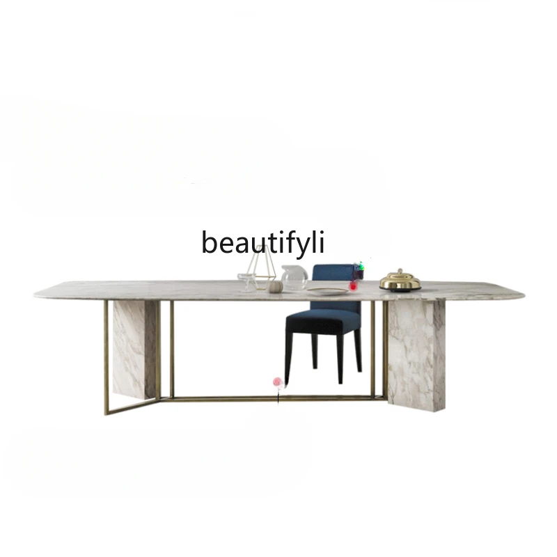 

Nordic Marble Dining Table Post-Modern Simple Rectangular Household Light Luxury Living Room Dining Table and Chair