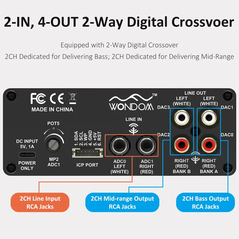 ADAU1701 2.1 4.0 DSP معالجة الإشارات الرقمية Preamp 2-in 4-out Tone Board تعديل كروس رقمي مع Sigmastudio
