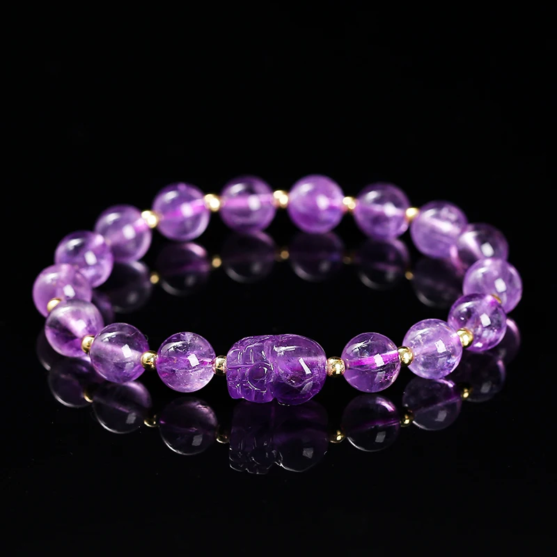 JD Natural Stone Amethyst Gray Moonstone Carved Wealth Pixiu Bead Bracelet Women Luxury Lucky Handmade Stretch Bracelets Female
