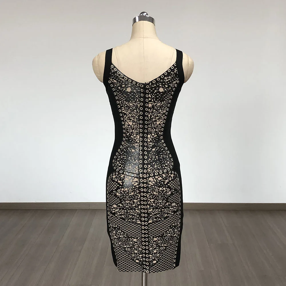 Abito da donna con fasciatura stampata Elegante senza maniche ritagliato aderente Mini abito da sera da club di High Street Elastico per gli ospiti